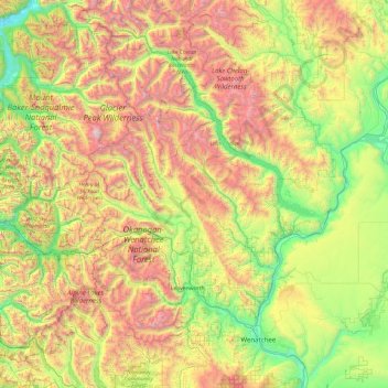Carte topographique Chelan County, altitude, relief