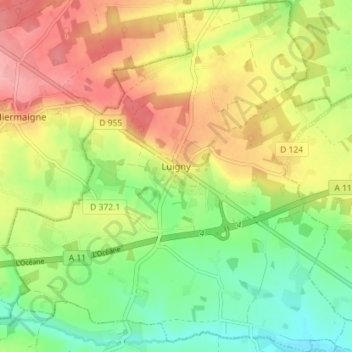 Carte topographique Luigny, altitude, relief