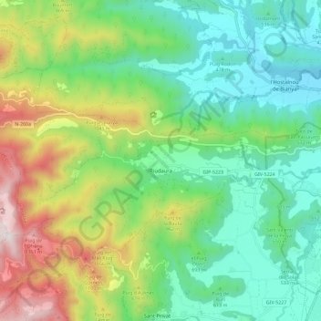 Carte topographique Riudaura, altitude, relief