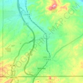 Carte topographique Nogales, altitude, relief