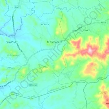 Carte topographique El Divisadero, altitude, relief