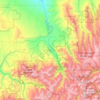 Carte topographique Ouray County, altitude, relief