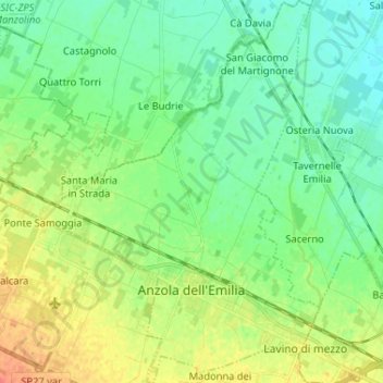 Carte topographique Anzola dell'Emilia, altitude, relief