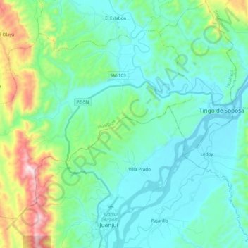 Carte topographique Sacanche, altitude, relief