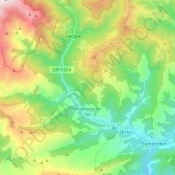 Carte topographique Vilallonga de Ter, altitude, relief