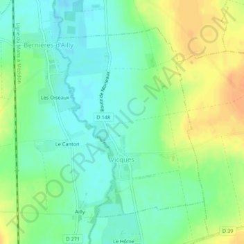 Carte topographique Vicques, altitude, relief