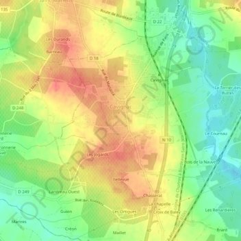 Carte topographique Cavignac, altitude, relief