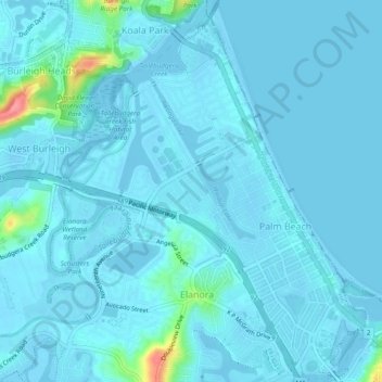 Carte topographique Palm Beach, altitude, relief
