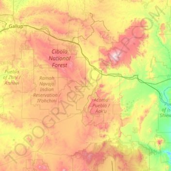 Carte topographique Cibola County, altitude, relief