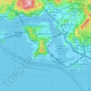 Carte topographique Kwai Tsing District, altitude, relief
