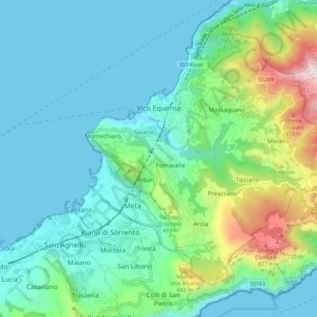 Carte topographique Vico Equense, altitude, relief
