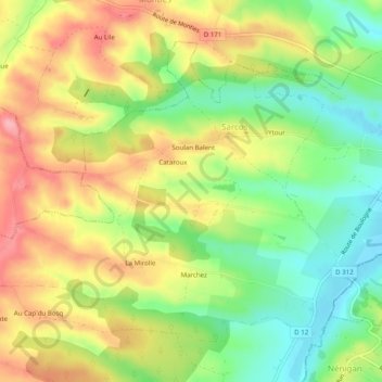 Carte topographique Sarcos, altitude, relief