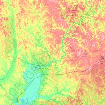 Carte topographique Tuscaloosa County, altitude, relief