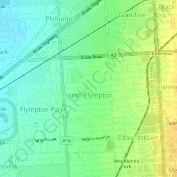Carte topographique South Plympton, altitude, relief