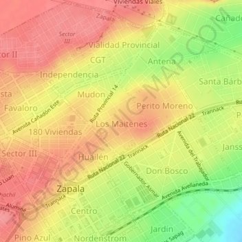 Carte topographique Los Maitenes, altitude, relief