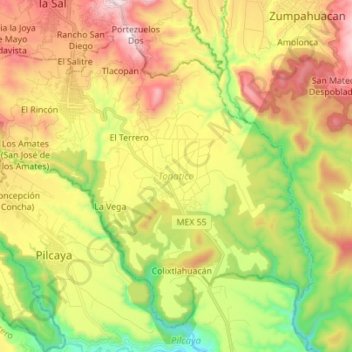 Carte topographique Tonatico, altitude, relief