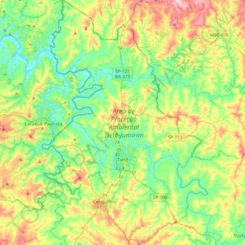 Carte topographique Tietê, altitude, relief