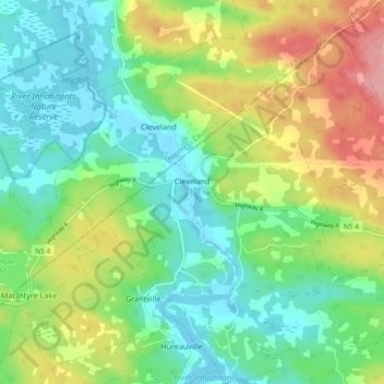 Carte topographique Cleveland, altitude, relief