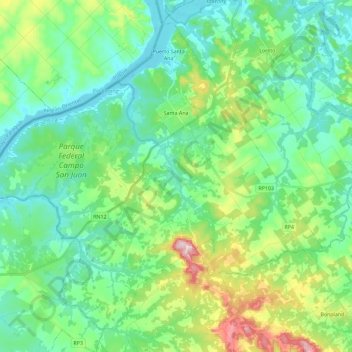 Carte topographique Municipio de Santa Ana, altitude, relief
