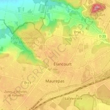 Carte topographique Maurepas, altitude, relief