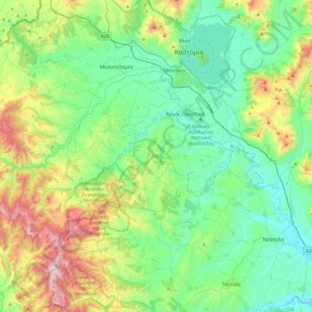 Carte topographique Δήμος Άργους Ορεστικού, altitude, relief