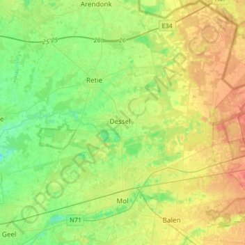 Carte topographique Mol, altitude, relief