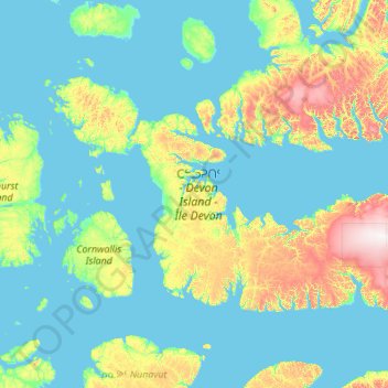 Carte topographique Devon Island, altitude, relief
