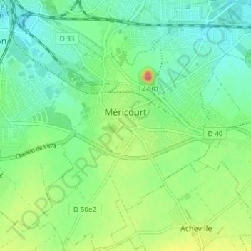 Carte topographique Méricourt, altitude, relief