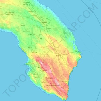 Carte topographique Lecce, altitude, relief
