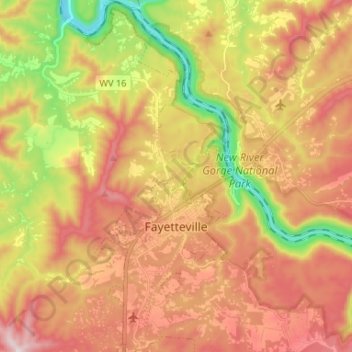 Carte topographique Fayetteville, altitude, relief
