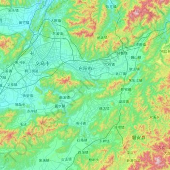 Carte topographique 东阳市, altitude, relief