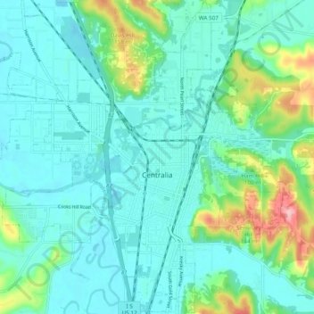 Carte topographique Centralia, altitude, relief