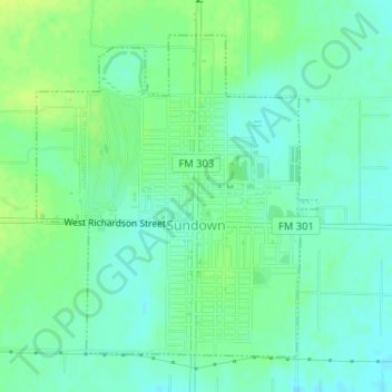 Carte topographique Sundown, altitude, relief