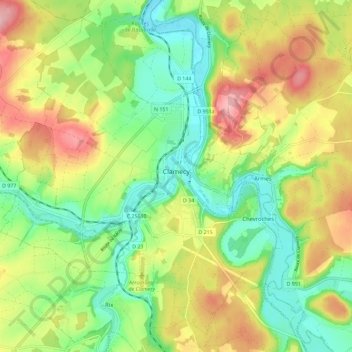 Carte topographique Clamecy, altitude, relief