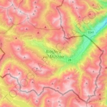 Carte topographique Biosfera Val Müstair, altitude, relief