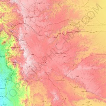 Carte topographique Gouvernorat de Sa'dah, altitude, relief