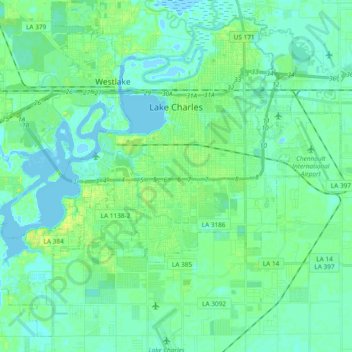 Carte topographique Lake Charles, altitude, relief