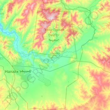 Carte topographique Налайх, altitude, relief