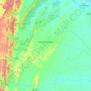 Carte topographique Caldeirão Grande, altitude, relief