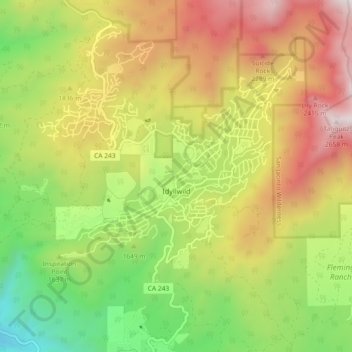Carte topographique Idyllwild-Pine Cove, altitude, relief