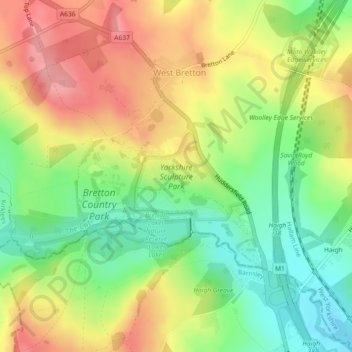 Carte topographique Yorkshire Sculpture Park, altitude, relief