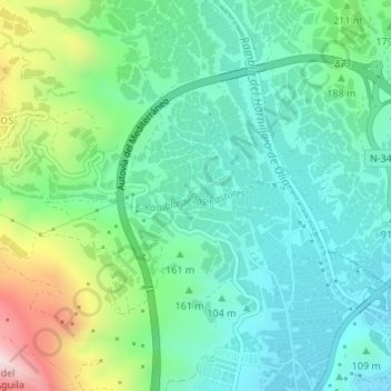 Carte topographique Rambla de los Pastores, altitude, relief