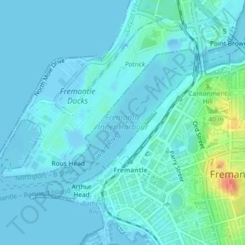 Carte topographique Fremantle Inner Harbour, altitude, relief