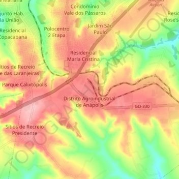 Carte topographique Distrito Agroindustrial de Anápolis, altitude, relief