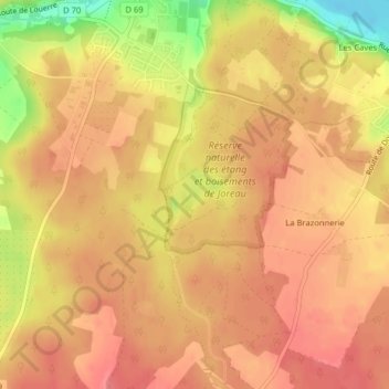 Carte topographique Étang de Joreau, altitude, relief