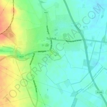 Carte topographique Tickhill Castle, altitude, relief