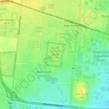 Carte topographique Mount Derrimut Nature Conservation Reserve, altitude, relief