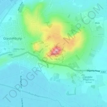 Carte topographique Glastonbury Tor, altitude, relief