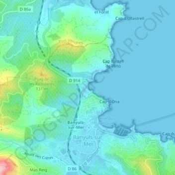 Carte topographique Plage des Elmes, altitude, relief