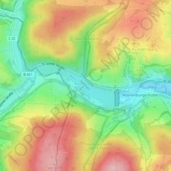 Carte topographique Kronenburger See, altitude, relief